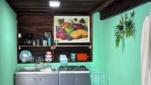 Economy Cabin, Patio, Pool View | Private kitchen | Mini-fridge, stovetop, cookware/dishes/utensils - Bacalar Cabana (Bacalar)