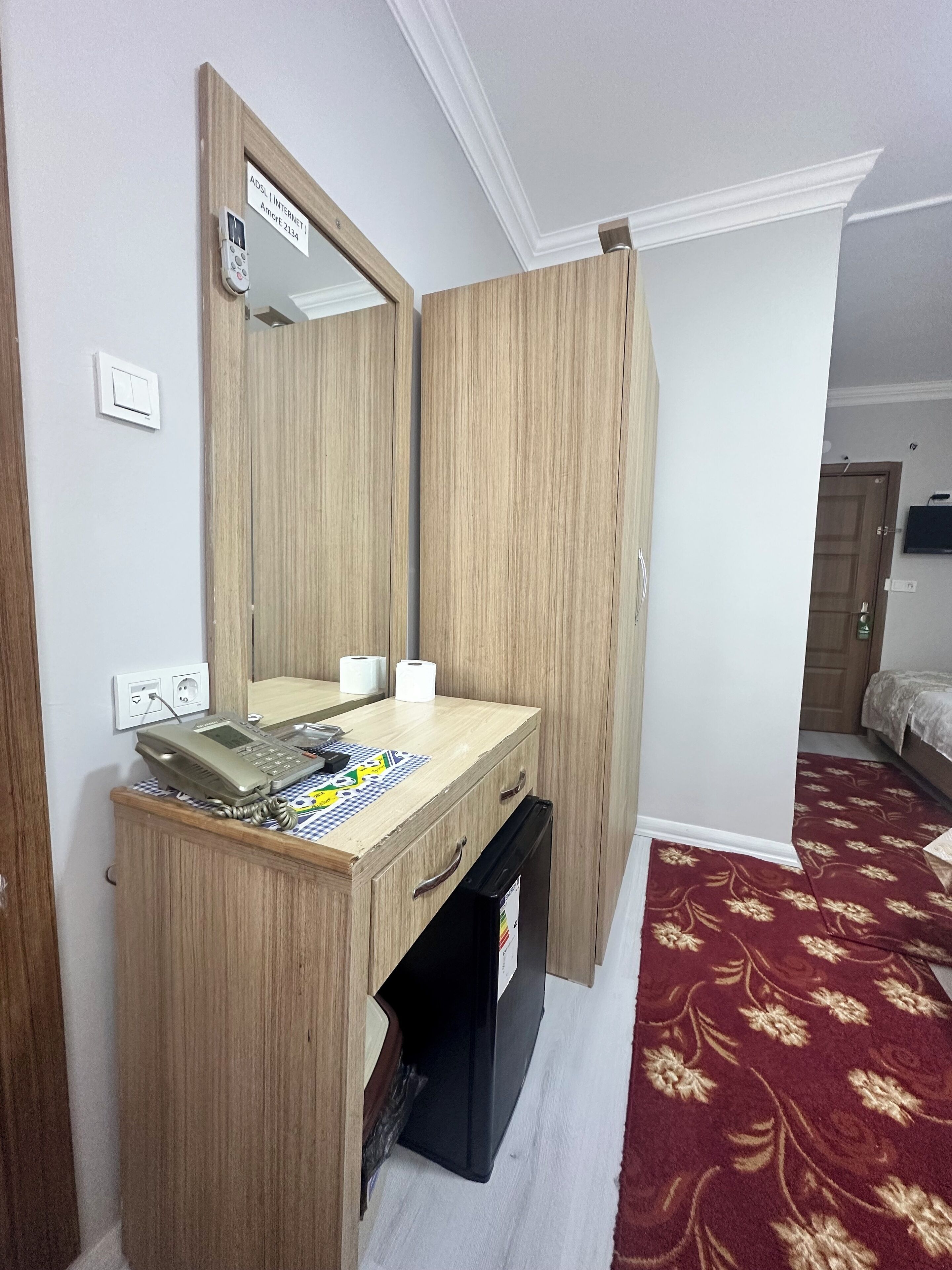 Minibar, laptop workspace, blackout curtains, soundproofing
