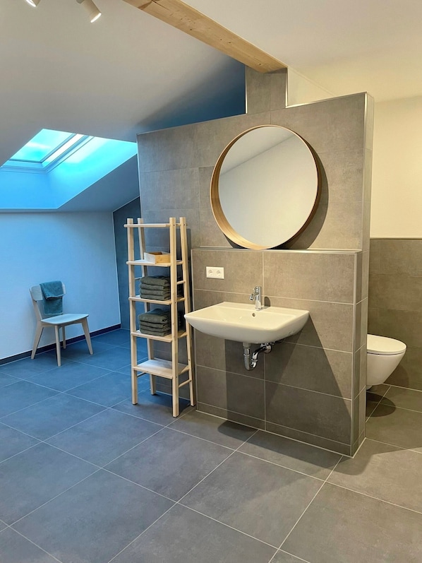 Dusche, Haartrockner, Seife, Toilettenpapier