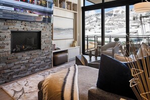 TV, music library, stereo