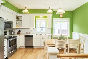 Fridge, microwave, oven, dishwasher