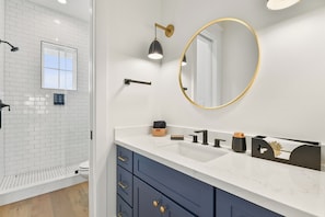 Shower, hair dryer, towels, soap - Forever Young, a beautiful custom home walking distance to Pointe West beaches! (Galveston)