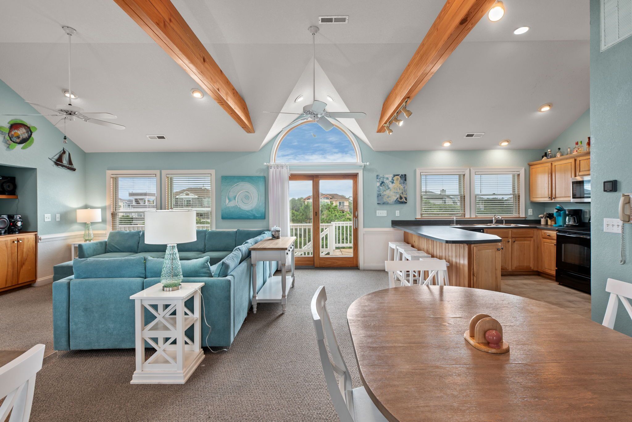 TV, fireplace, table football