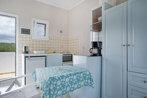 Fridge, oven, stovetop, electric kettle