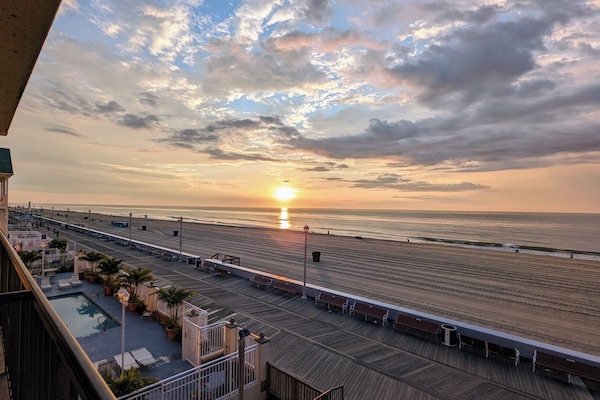 Sunrise view over the ocean from balcony