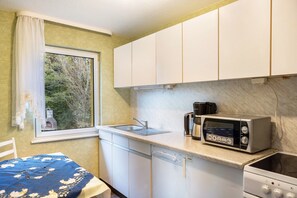 Frigorífico, microondas, horno y placa de cocina