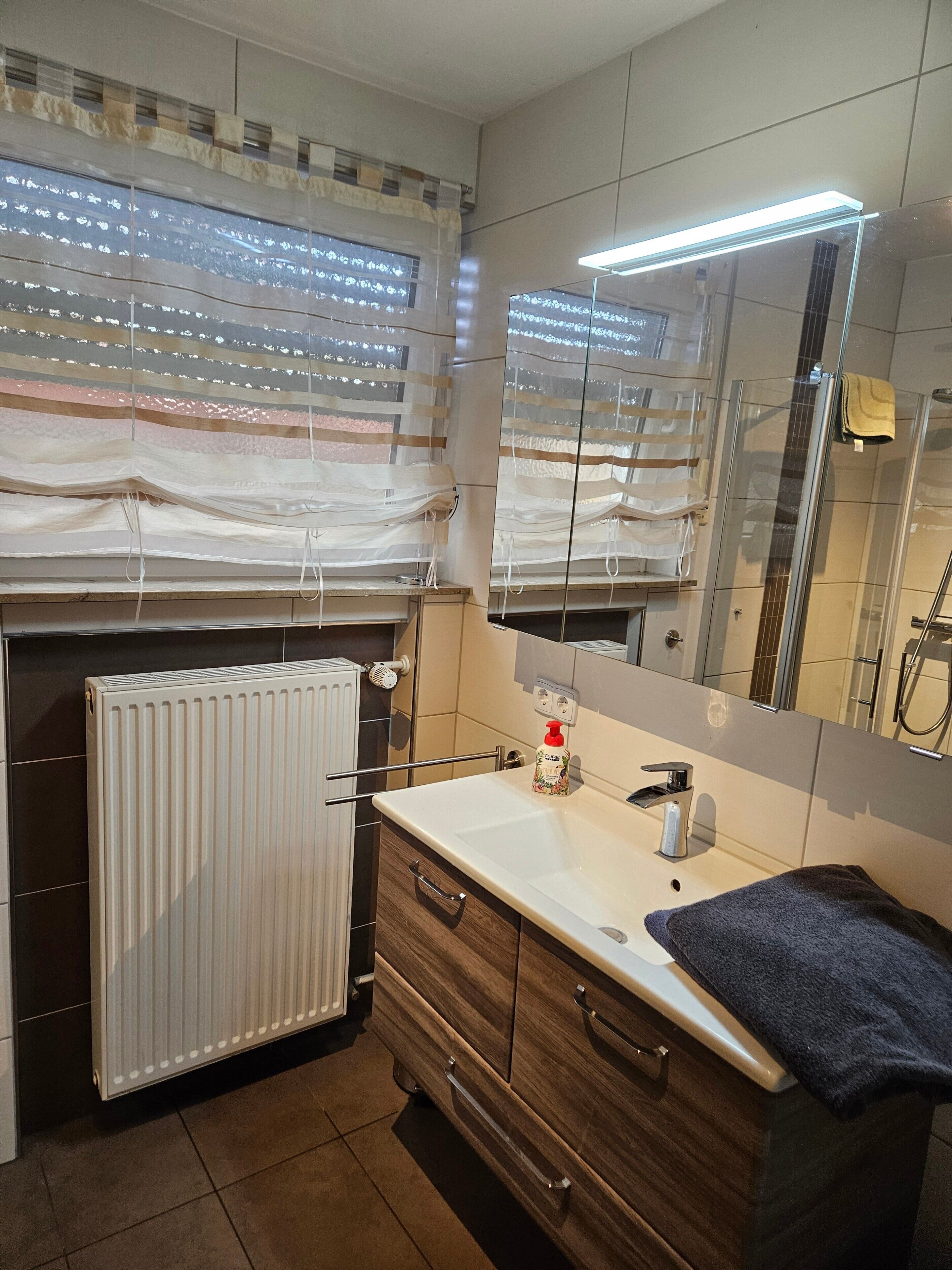 Shower, free toiletries, hair dryer, towels