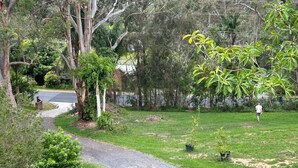 A pathway leading through a grassy area with trees and a person walking in the distance. - Emerald Beach Family Retreat (Emerald Beach)