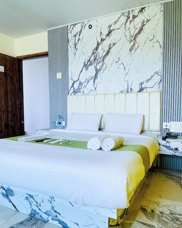 Desk, bed sheets