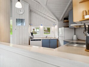 Fridge, oven, dishwasher, high chair