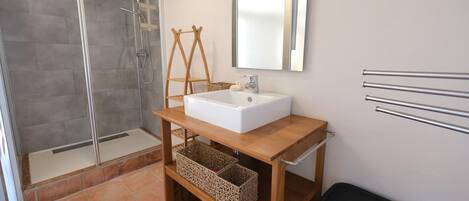 Ducha, secador de pelo y toallas