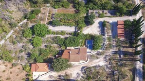 An aerial view of a residential area with multiple houses, some with red-tiled roofs, surrounded by trees and vegetation. - Holiday Home Blossom - (Supetar)