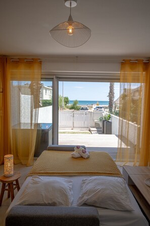 1 bedroom, desk, iron/ironing board, travel cot