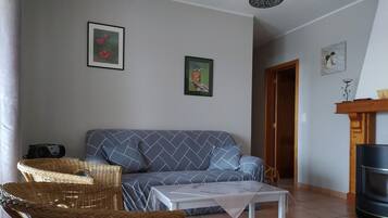 TV connectée, cheminée, lecteur de DVD