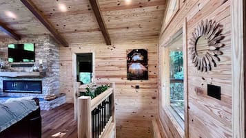 Televisión, chimenea y reproductor de DVD