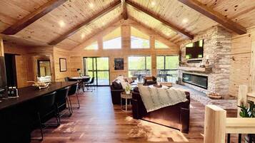 Télévision, cheminée, lecteur de DVD