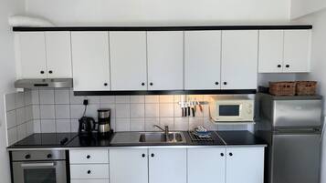Standard Apartment, 2 Bedrooms, Sea View | Private kitchen | Full-sized fridge, microwave, oven, stovetop
