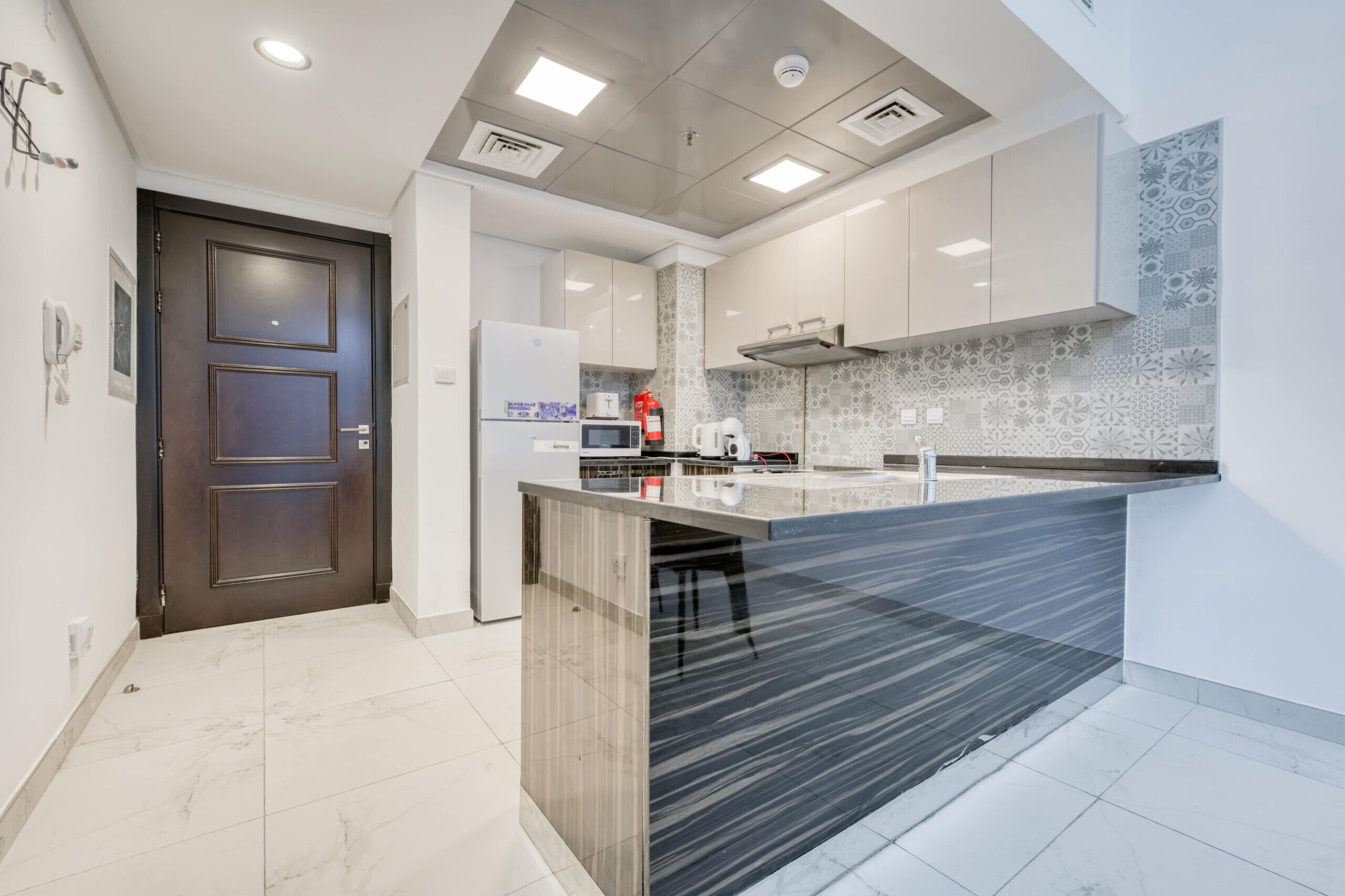 Fridge, microwave, oven, dishwasher