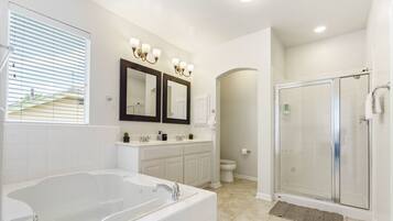 Eco-friendly toiletries, hair dryer, towels, soap