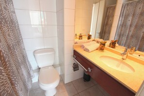 Apartment, Balcony, City View (II) | Bathroom | Shower, hair dryer, towels, toilet paper