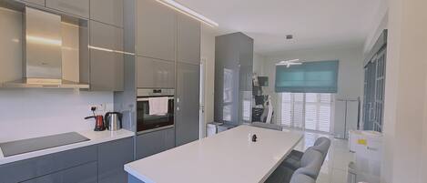 Fridge, microwave, oven, electric kettle