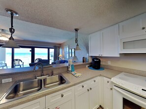 Fridge, microwave, oven, stovetop - Ocean Breeze West #106 | Gulf-Front, Ground Floor, Pool, Beach Access (Perdido Key)