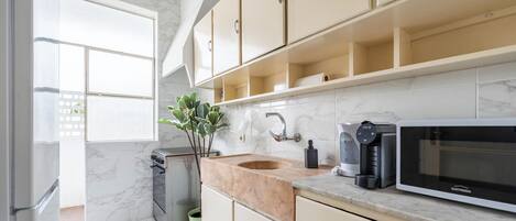 Fridge, microwave, toaster