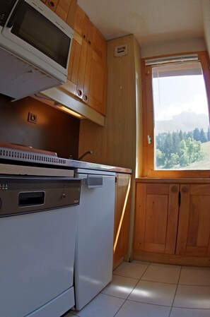 Fridge, oven, dishwasher, toaster - 100m from ski slopes, 1st floor, view ski slopes, balcony, tv, 25m², Valmorel (Valmorel)