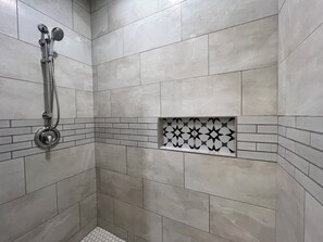 Shower, towels, soap, shampoo
