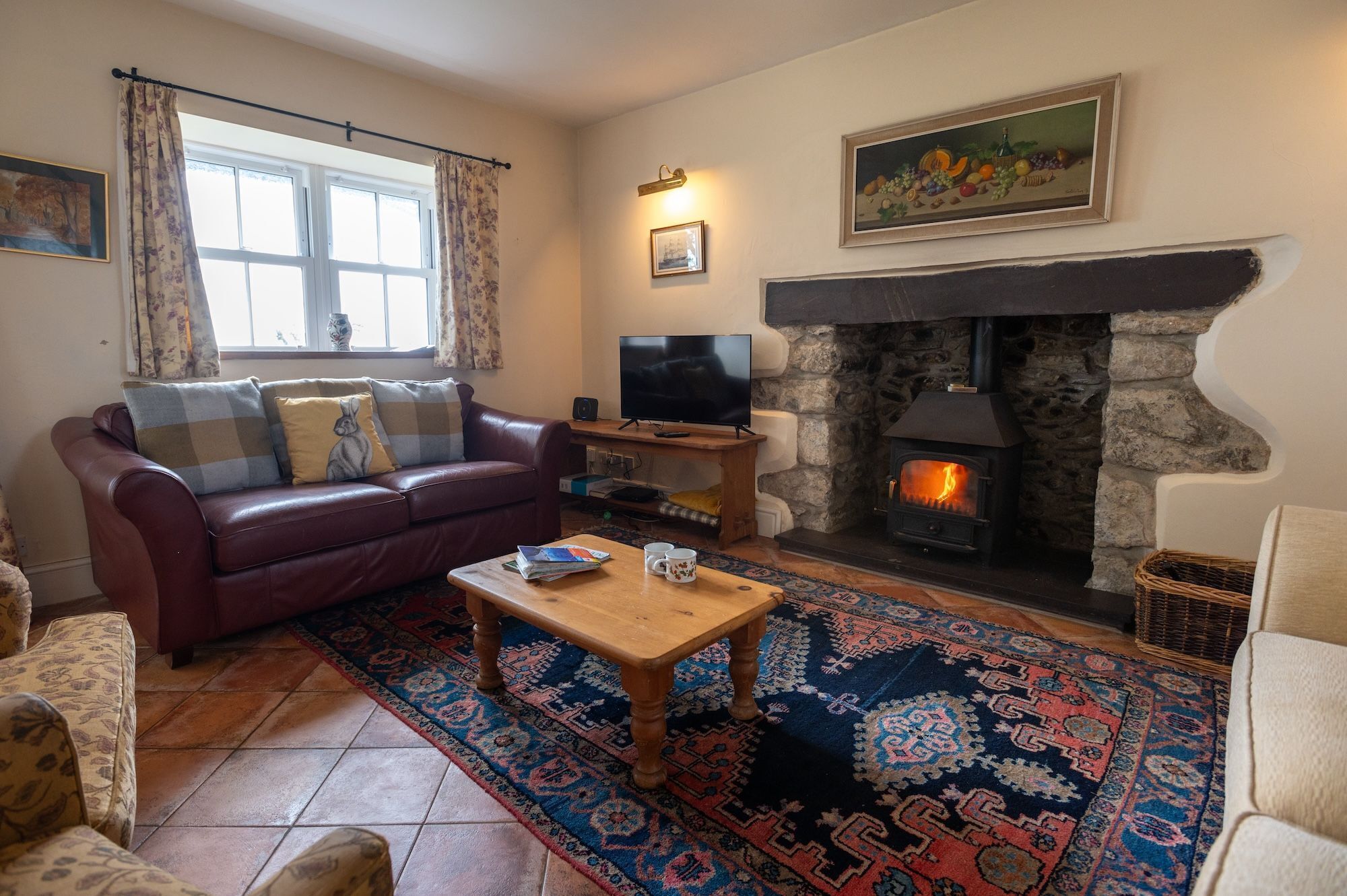 TV, fireplace