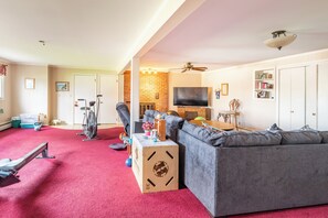 TV, fireplace
