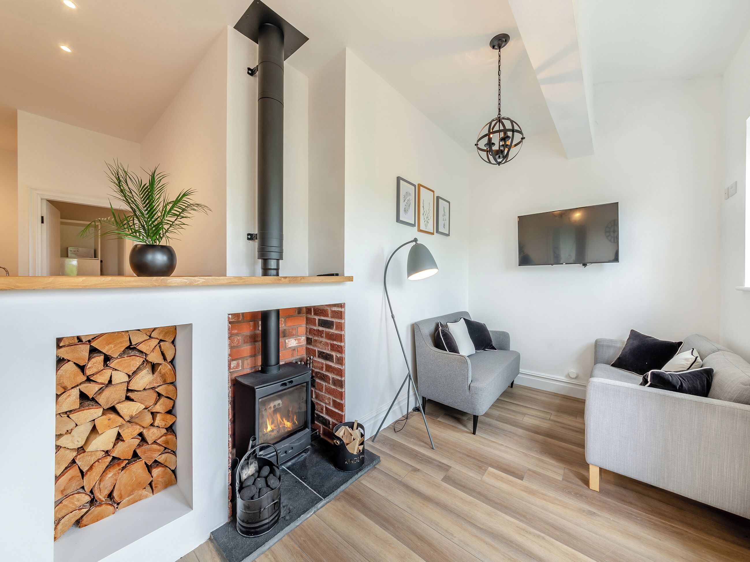 TV, fireplace