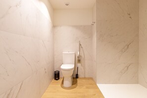 Chuveiro, secador de cabelo, toalhas de banho 