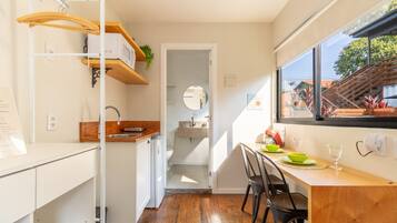 Microwave, stovetop, coffee/tea maker, toaster