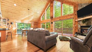 Smart TV, fireplace, DVD player, foosball