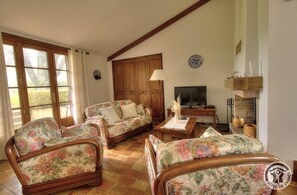 Una televisión, una chimenea