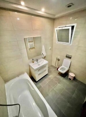 Hårtørrer, bidet, håndklæder, Sæbe