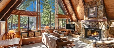 TV, fireplace