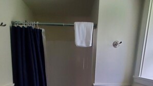 A bathroom with a toilet, a shower, and a bathtub.