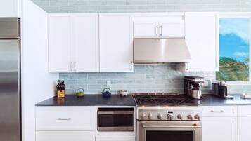 Frigorífico, microondas, horno y placa de cocina