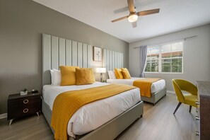 3 bedrooms, desk, iron/ironing board, travel cot