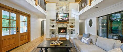 Smart TV, fireplace, foosball, table tennis