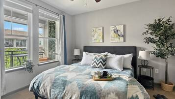 1 bedroom, desk, iron/ironing board, travel crib