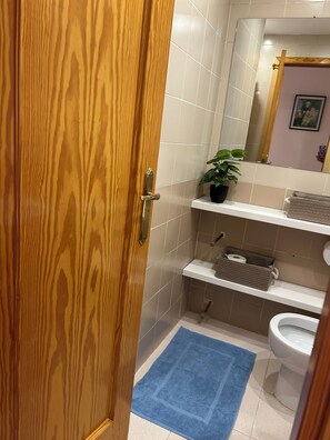 Dusj, hårføner, håndklær og såpe