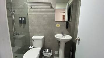 Regadera, toallas, jabón, shampoo