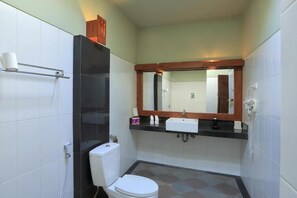 Ducha, secador de pelo, jabón y champú