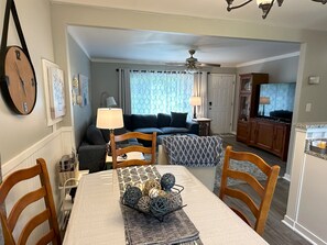 Smart TV, DVD player, books, video library