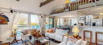 Private island house with close beach access and water view from deck