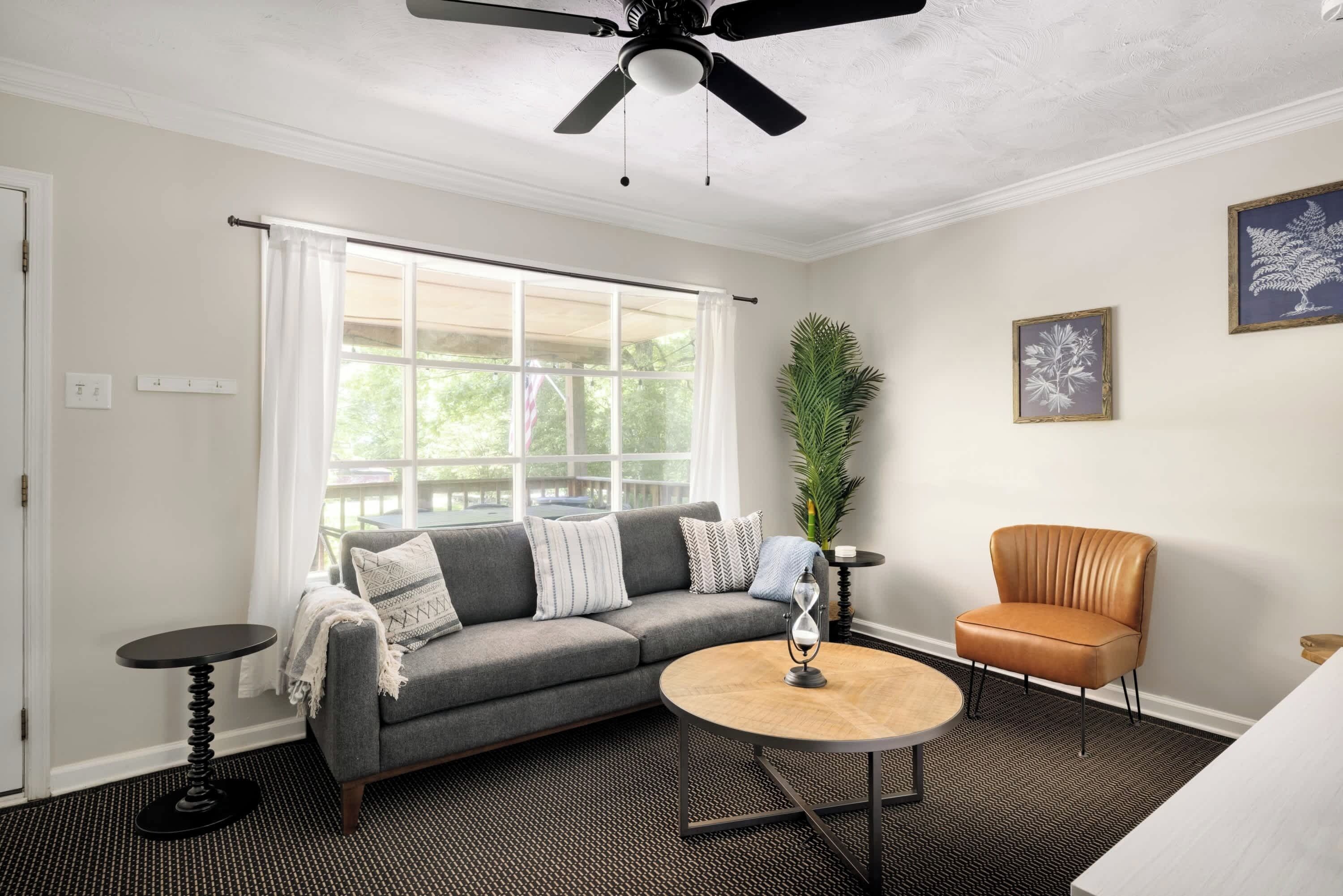 Télévision, cheminée, chaîne hi-fi