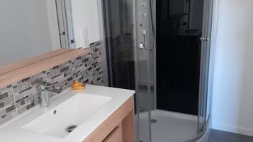 Ducha, secador de pelo y papel higiénico
